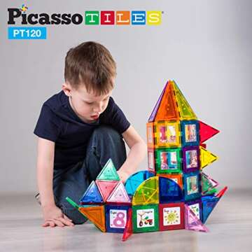 PicassoTiles 120pc Master Builder Magnetic Building Block Construction Set Toy Blocks with Ferris Wh...
