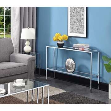 Convenience Concepts Nadia Chrome Console Table, Clear Glass / Chrome