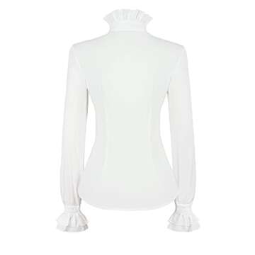PrettyGuide Women's Victorian Blouse Gothic Pirate Shirt Vintage Long Sleeve Stand-Up Collar Lotus Ruffle Tops Ivory M