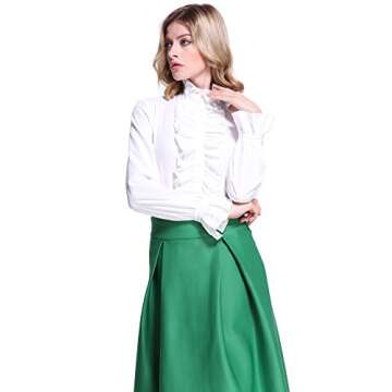 PrettyGuide Women's Victorian Blouse Gothic Pirate Shirt Vintage Long Sleeve Stand-Up Collar Lotus Ruffle Tops Ivory M