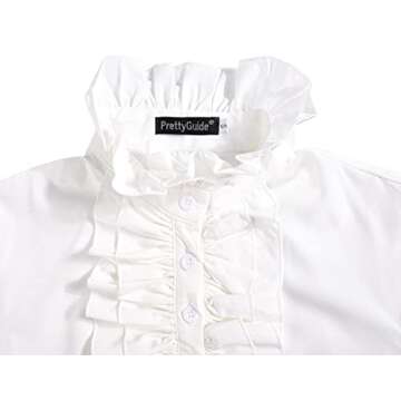 PrettyGuide Women's Victorian Blouse Gothic Pirate Shirt Vintage Long Sleeve Stand-Up Collar Lotus Ruffle Tops Ivory M