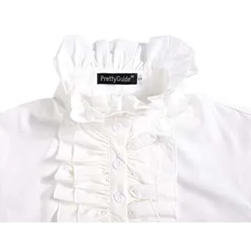 PrettyGuide Women's Victorian Blouse Gothic Pirate Shirt Vintage Long Sleeve Stand-Up Collar Lotus Ruffle Tops Ivory M