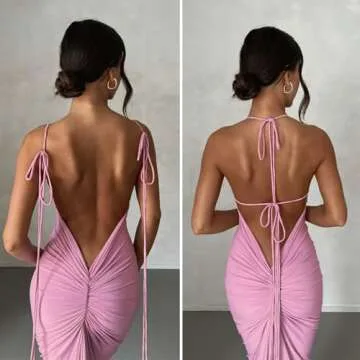 ABYOVRT Women Sexy Backless Dress Bodycon Sleeveless Open Back Maxi Dress Going Out Elegant Party Co...