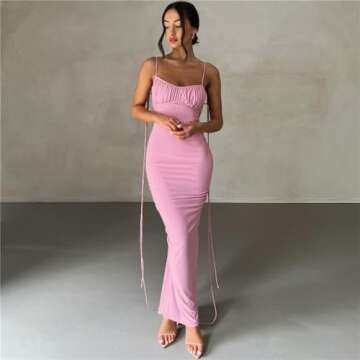 ABYOVRT Women Sexy Backless Dress Bodycon Sleeveless Open Back Maxi Dress Going Out Elegant Party Cocktail Long Dress (A-Pink, S)
