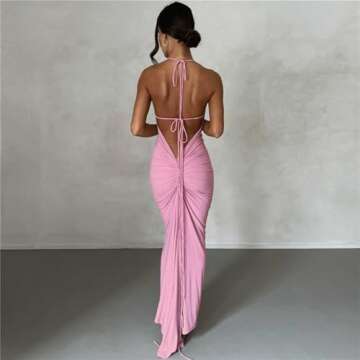 ABYOVRT Women Sexy Backless Dress Bodycon Sleeveless Open Back Maxi Dress Going Out Elegant Party Cocktail Long Dress (A-Pink, S)