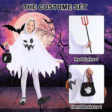 IBQ Ghost Costume Kids Halloween Costumes - White Cloak, Candy Bag & Accessories