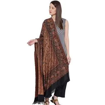 Weavers Villa Women's Pashmina Wool Blend Indian Handicraft Woven Shawls, Scarf, Wraps [Large Size: ...