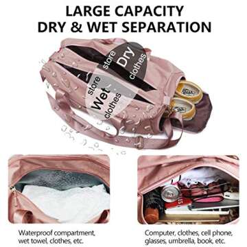ICEIVY Gym Duffle Bag Dry Wet Separated Gym Bag Sport Duffle Bag Training Handbag Yoga Bag with Extra Drawstring Backpack(Pink-Upgrade) Large