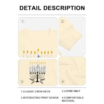 FASHGL Hanukkah Sweatshirt Hanukkah Sweater Women Chanukah Sweaters Menorah Pullover Casual Oversized Long Sleeve Tee Tops Apricot