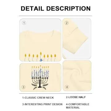 FASHGL Hanukkah Sweatshirt Hanukkah Sweater Women Chanukah Sweaters Menorah Pullover Casual Oversized Long Sleeve Tee Tops Apricot