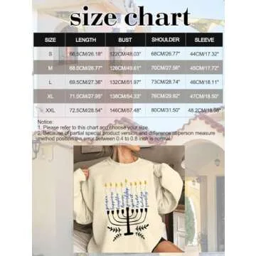 FASHGL Hanukkah Sweatshirt Hanukkah Sweater Women Chanukah Sweaters Menorah Pullover Casual Oversized Long Sleeve Tee Tops Apricot