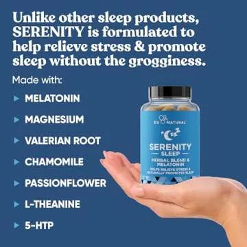 Serenity Sleep Natural Sleep Aid – Potent Blend of Magnesium, Valerian Root and Melatonin – Natural Sleep Aid – Non-Habit-Forming Way to Relax and Get a Good Night’s Sleep – 60 Vegan Soft Caps