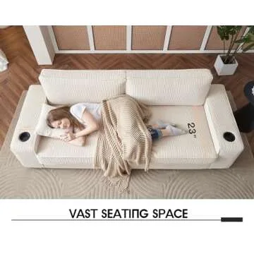 VanAcc Sofa, 89 inch Modern Sofa with USB Charging Ports & Cup Holders, Deep Seat Sofa Couch- Comfy Couch for Living Room (Beige Corduroy)