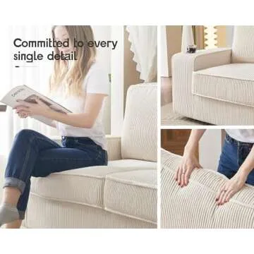 VanAcc Sofa, 89 inch Modern Sofa with USB Charging Ports & Cup Holders, Deep Seat Sofa Couch- Comfy Couch for Living Room (Beige Corduroy)