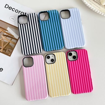 CHEDEMK Compatible with iPhone 15 Case, Cute Fashion Aesthetic Striped Pattern Cover for Women, Shoc...
