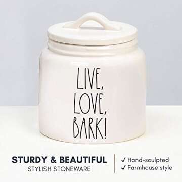 Rae Dunn Dog-Treat Jar, Ceramic Jar and Lid Set for Dog Food or Treat Storage, Cute Cookie Jar for Kitchen Counter or Pantry Storage