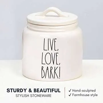 Rae Dunn Dog-Treat Jar, Ceramic Jar and Lid Set for Dog Food or Treat Storage, Cute Cookie Jar for Kitchen Counter or Pantry Storage