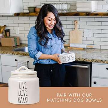 Rae Dunn Dog-Treat Jar, Ceramic Jar and Lid Set for Dog Food or Treat Storage, Cute Cookie Jar for Kitchen Counter or Pantry Storage