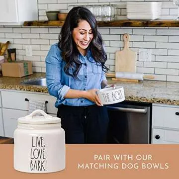 Rae Dunn Dog-Treat Jar, Ceramic Jar and Lid Set for Dog Food or Treat Storage, Cute Cookie Jar for Kitchen Counter or Pantry Storage