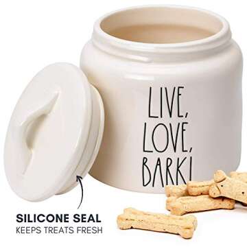 Rae Dunn Dog-Treat Jar, Ceramic Jar and Lid Set for Dog Food or Treat Storage, Cute Cookie Jar for Kitchen Counter or Pantry Storage