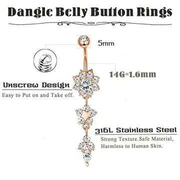 FIBO STEEL 16 Pcs Dangle Belly Button Rings - Unique & Stylish Jewelry