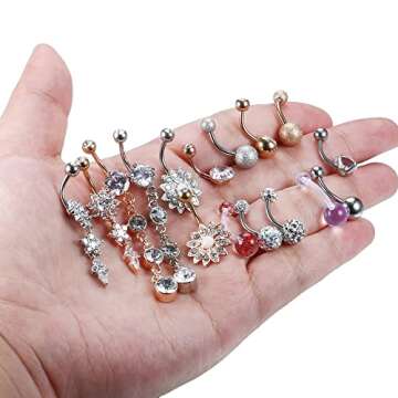 FIBO STEEL 16 Pcs Dangle Belly Button Rings - Unique & Stylish Jewelry