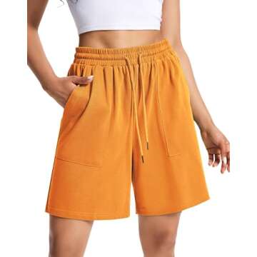 Summer Dance Y2K Board Cotton Trousers Athletic Terry Cloth Womens Running Shorts Exercise Work Out Yoga Sweat Casual Beach Shorts Cargo Pajama Ladies Jersey Pj High Rise Shorts for Women Orange L