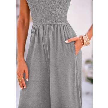 KIRUNDO Womens Jumpsuit 2025 Summer Casual Loose One Piece Overalls Smocked Sleeveless Wide Leg Rompers With Pockets(Light Grey, Large)