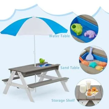 SoliWood Kids 3 in 1 Convertible Table for Outdoor Fun