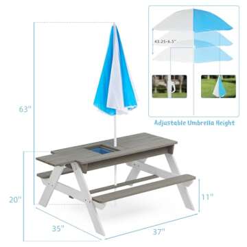 SoliWood Kids 3 in 1 Convertible Table for Outdoor Fun