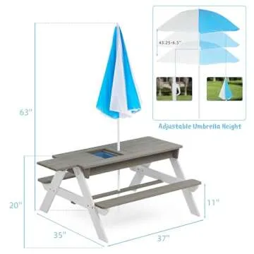 SoliWood Kids 3 in 1 Convertible Table for Outdoor Fun