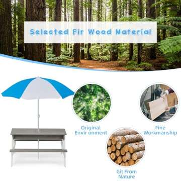 SoliWood Kids 3 in 1 Convertible Table for Outdoor Fun