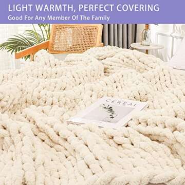 Bigacogo Chunky Knit Throw Blanket for Couch, 60x80 inches, 100% Hand Knitted with Thick Jumbo Cheni...