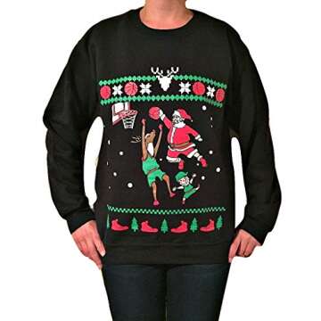 Dunking Santa - Ugly Christmas Sweater (Black, Large)