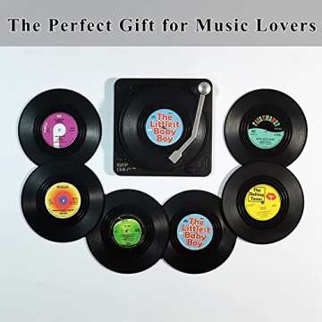 ELVEDO Vinyl Coasters with Holder Vinyl Records Coasters Retro Coasters for Drinks Funny Coasters Mu...