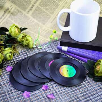 ELVEDO Vinyl Coasters with Holder Vinyl Records Coasters Retro Coasters for Drinks Funny Coasters Music Coasters Cool Coaster Gift for Vinyl Record Lovers for Music Lovers
