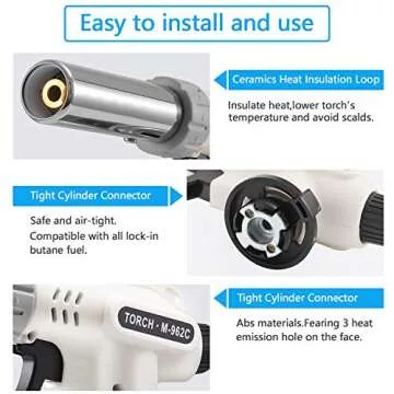 Kitchen Butane Blow Torch Lighter - Culinary Torch Chef Cooking Torches Professional Adjustable Flame with Reverse Use for Creme, Brulee, BBQ, Baking, Jewelry by TENGYES, Butane Not Included