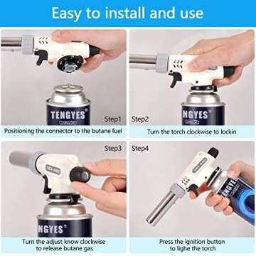 Kitchen Butane Blow Torch Lighter - Culinary Torch Chef Cooking Torches Professional Adjustable Flame with Reverse Use for Creme, Brulee, BBQ, Baking, Jewelry by TENGYES, Butane Not Included
