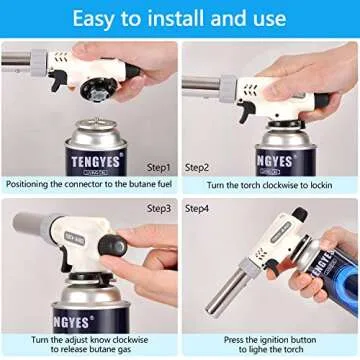 Kitchen Butane Blow Torch Lighter - Culinary Torch Chef Cooking Torches Professional Adjustable Flame with Reverse Use for Creme, Brulee, BBQ, Baking, Jewelry by TENGYES, Butane Not Included