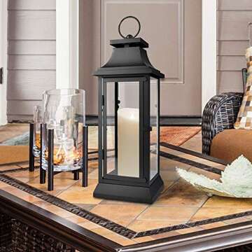 Serene Spaces Living 20" Tall Black Hurricane Lanterns with Clear Glass Panels, Perfect for Home Dec...