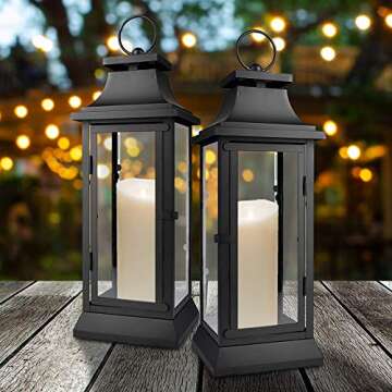 Serene Spaces Living 20" Tall Black Hurricane Lanterns with Clear Glass Panels, Perfect for Home Decor, Parties & Events, Table Top Or Hanging Lantern for Indoor & Outdoor, Dry Wipe
