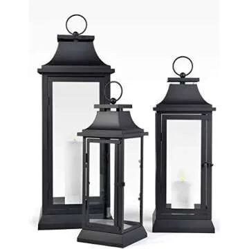 Serene Spaces Living 20" Tall Black Hurricane Lanterns with Clear Glass Panels, Perfect for Home Decor, Parties & Events, Table Top Or Hanging Lantern for Indoor & Outdoor, Dry Wipe