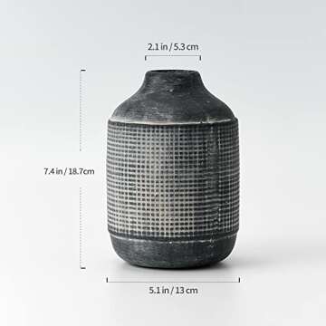 SIDUCAL Ceramic Rustic Farmhouse Vase, Sand Glaze Finish Boho Vase, Pottery Decorative Flower Vase for Home Decor, Table, Living Room Decoration, Shelf Decor, Mantel, 7.4 Inch, Black