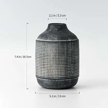 SIDUCAL Ceramic Rustic Farmhouse Vase, Sand Glaze Finish Boho Vase, Pottery Decorative Flower Vase for Home Decor, Table, Living Room Decoration, Shelf Decor, Mantel, 7.4 Inch, Black
