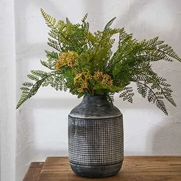 SIDUCAL Ceramic Rustic Farmhouse Vase, Sand Glaze Finish Boho Vase, Pottery Decorative Flower Vase for Home Decor, Table, Living Room Decoration, Shelf Decor, Mantel, 7.4 Inch, Black