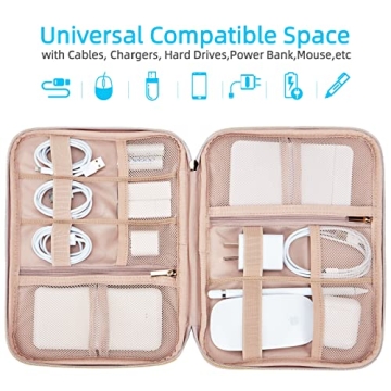 NISHEL Pink Travel Cord Organizer Large Capacity Tech Bag