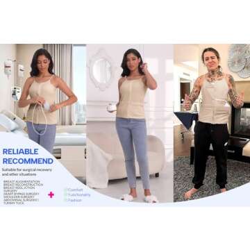 Post Mastectomy Shirts with Drain Pockets Breast Surgery Mastectomy Camisole Top with Hook and Loop Closure Beige XL