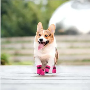 YAODHAOD Dog Shoes for Small Dogs, Anti-Slip Dogs Boots & Paw Protector for Winter Snowy Day, Summer Hot Pavement Dog Booties with Reflective Straps, Cat Dog Shoe for Indoor Hardfloors (Pink, 4)