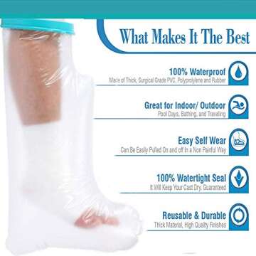 DUMSAMKER 100% Waterproof Cast Cover for Shower Leg Adult, Reusable Cast Protector Bag for Foot, Leg Cover for Showering After Surgery, Watertight Seal to Keep Bandage Dry
