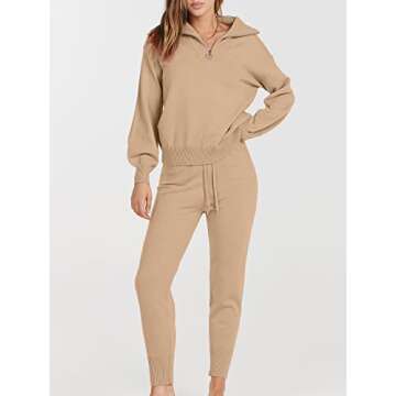 ANRABESS Women's Two Piece Outfits Sweater Sets Long Sleeve Zip Up Knit Pullover Jogger Pants Tracksuit 2024 Fall Lounge Sets